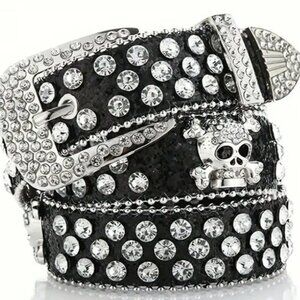 Black Skull Rhinestone belt